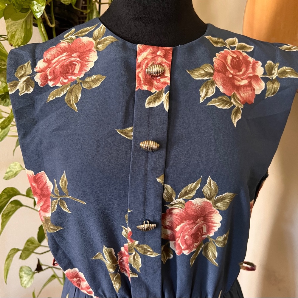 Vtg 70s 80s Breli Originals Dress - Dusty Blue Floral, Union Made In USA, Size 8 - Picture 2 of 8